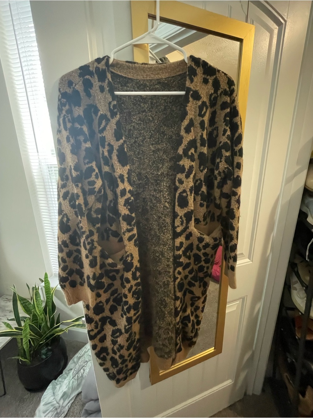 Brown Leopard Print Open-Front Women’s Cardigan Sweater